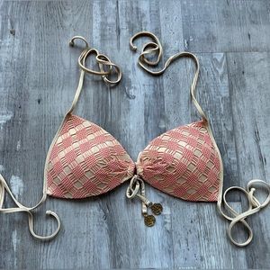 Push up bandeau halter bikini top- Pink / Gold luli fama Size S